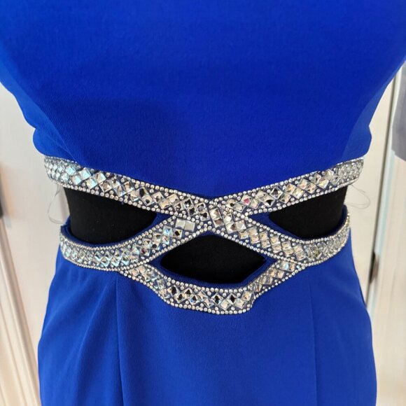 Speechless Embellished Cutout Halter‎ Gown Cobalt Blue Maxi Dress Size 3 NWOT - Picture 3 of 13